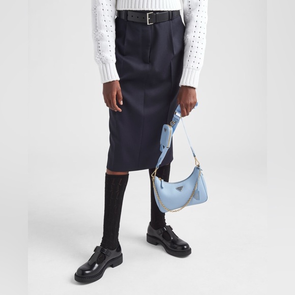 MSRP $2,600 New!! Authentic Prada Re-Edition 2005 Saffiano Leather Bag Baby Blue - Picture 13 of 16